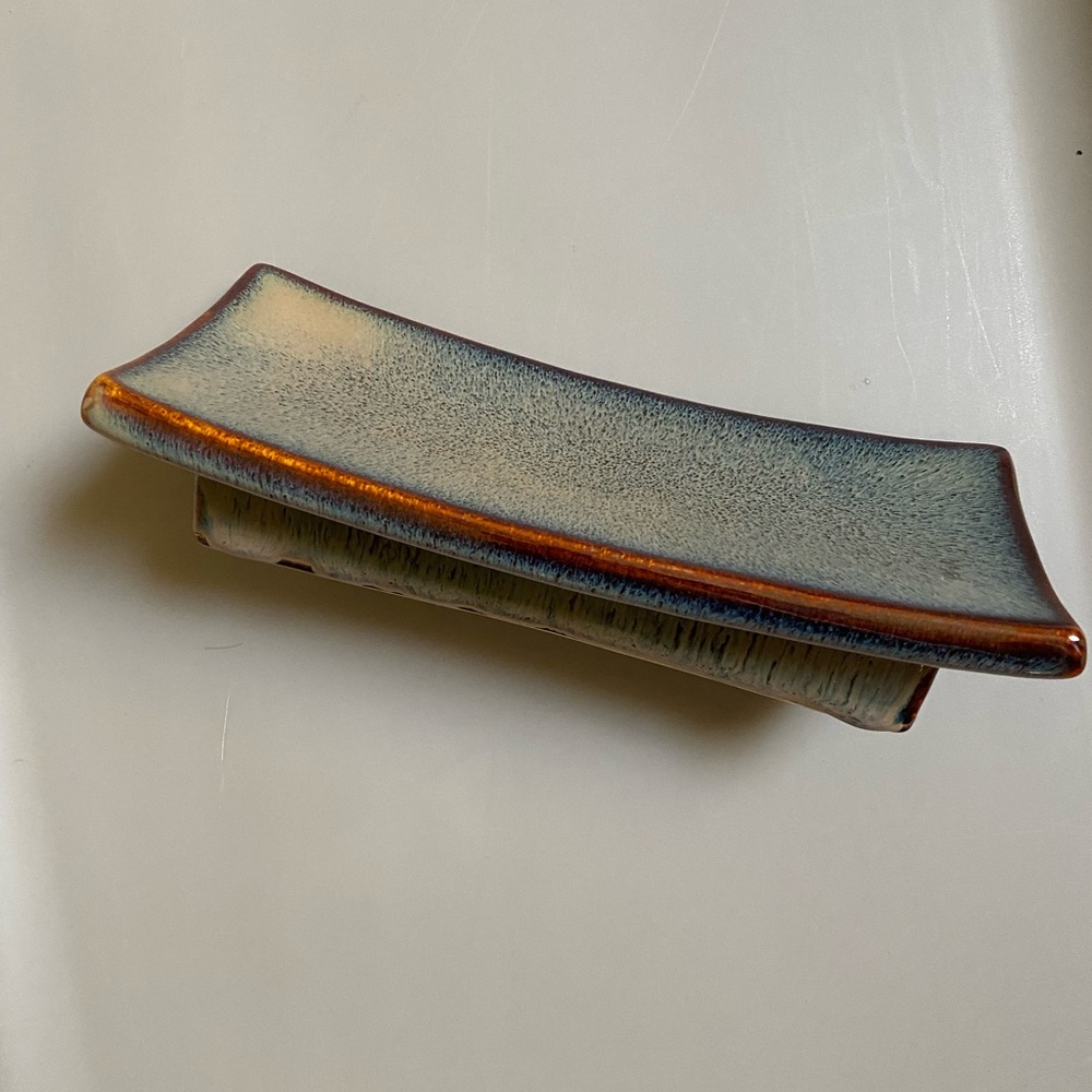 Rectangular Ceramic Dish with Blue and Brown Glaze sushi tray candle tray